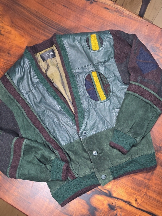 Saxony Other - Saxony *Vintage* Green Leather & Knit Bomber Jacket✨️COOGI VIBES✨️